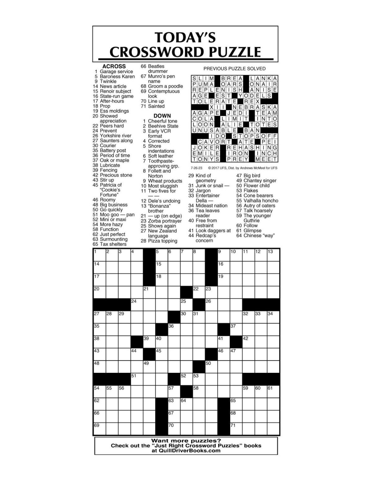 crossword by McMeel 07 26 messenger inquirer com