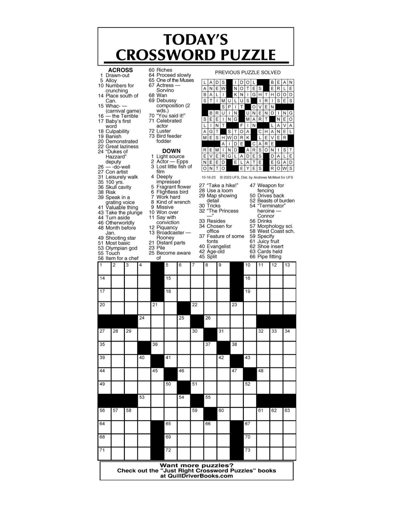 crossword by McMeel 10 16 messenger inquirer