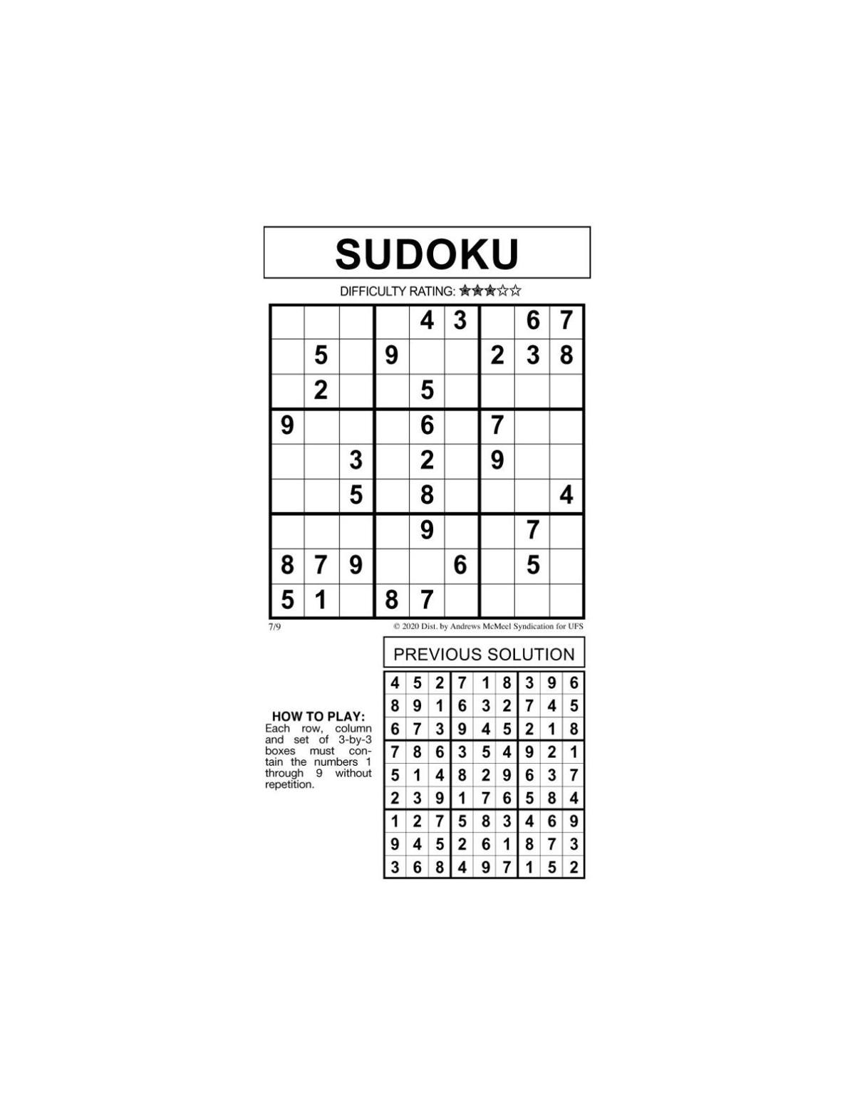 Sudoku By McMeel 7 9 Messenger inquirer