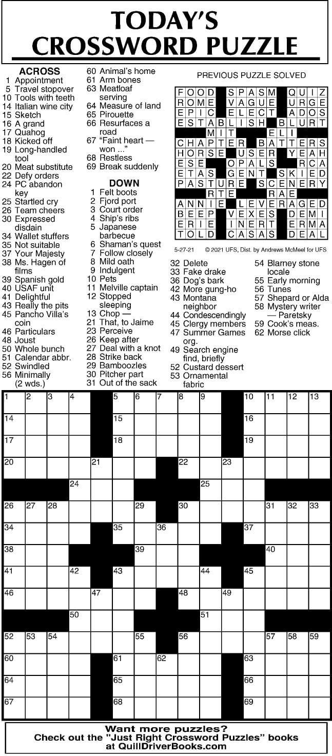 Crossword by McMeel 5/27 messenger inquirer com