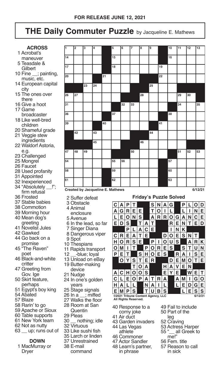 Crossword By Mathews 6 12 Messenger Inquirer Com