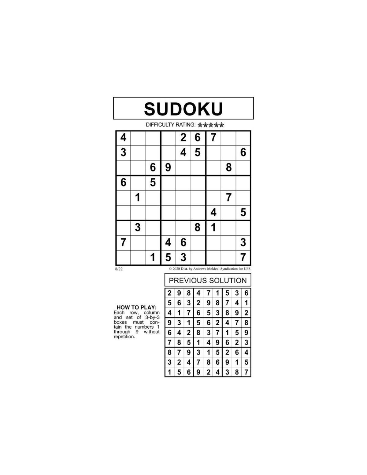 Sudoku By Mcmeel 8 22 Messenger Inquirer Com