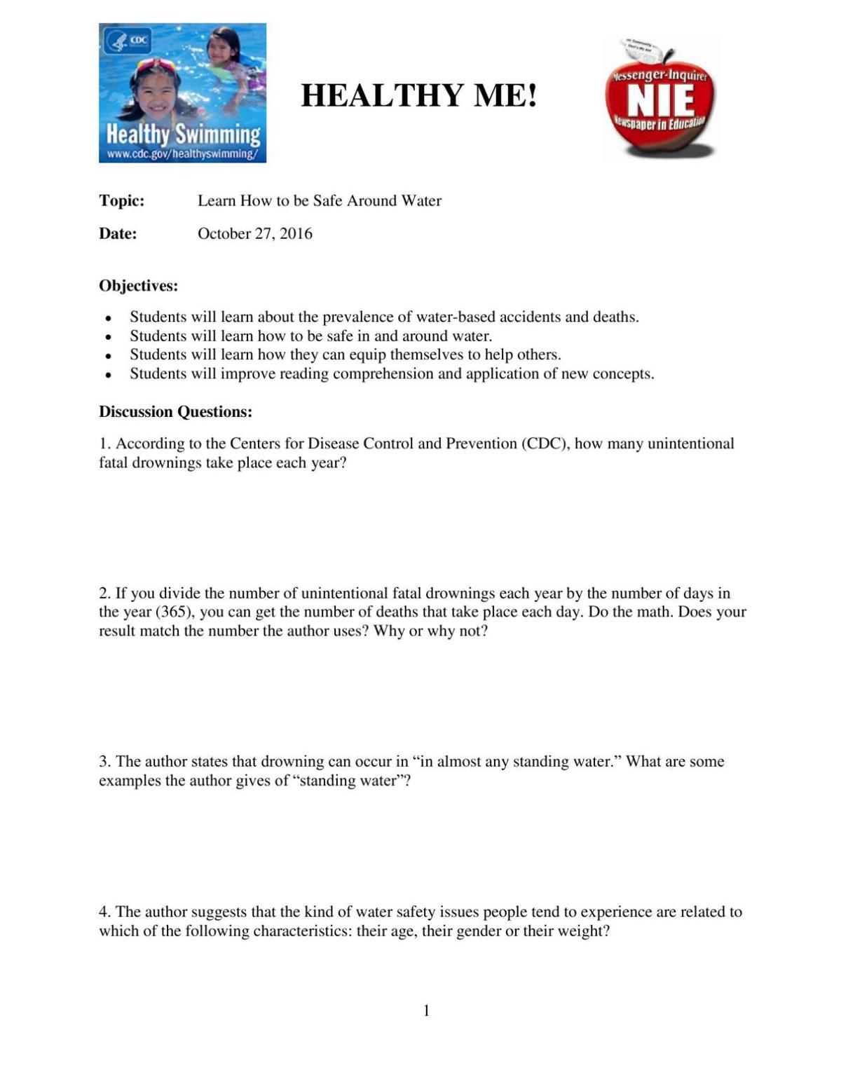 Healthy Me! Water SafetyQuiz NIE