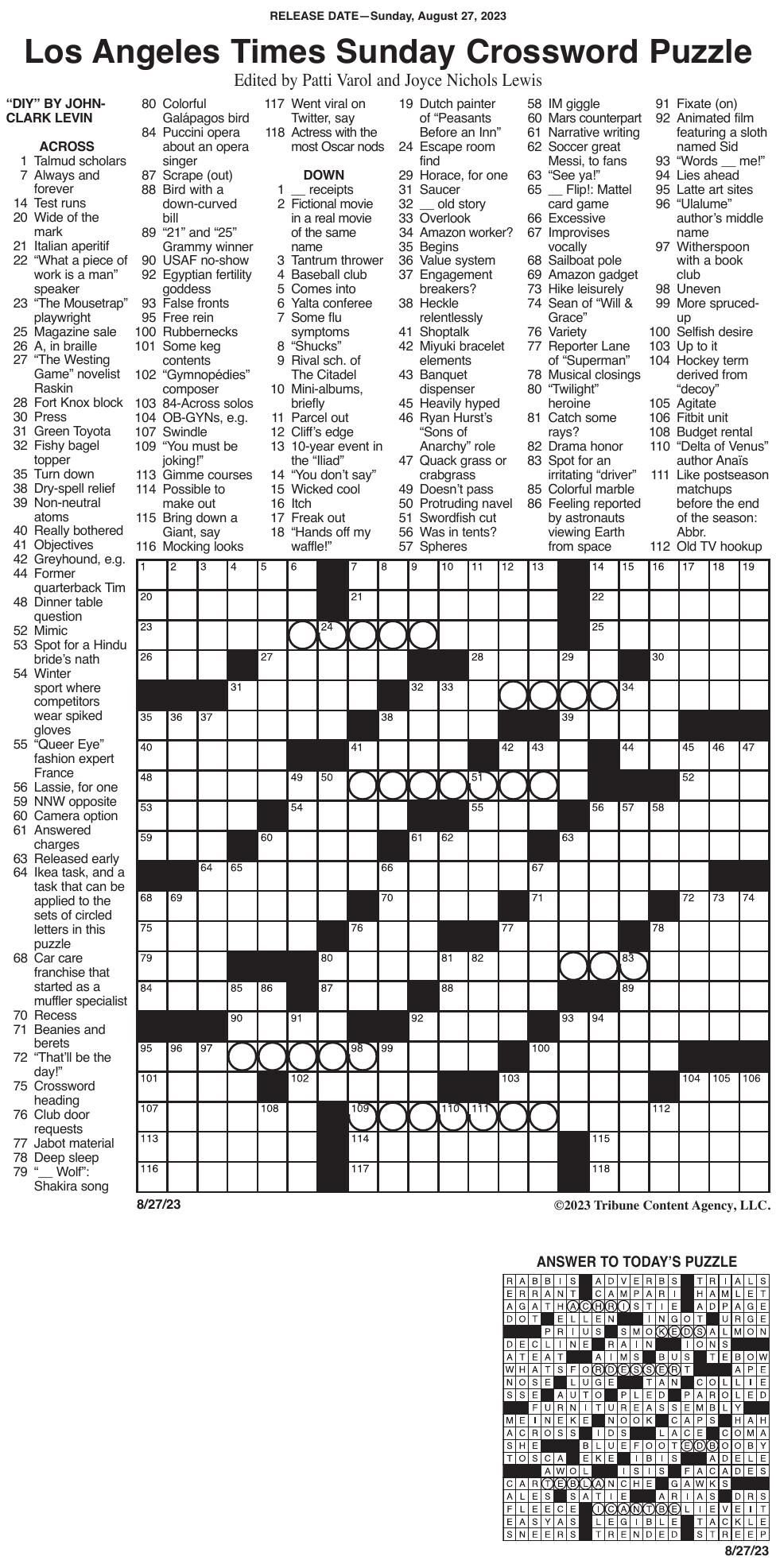 LA Times crossword 08 27 messenger inquirer com