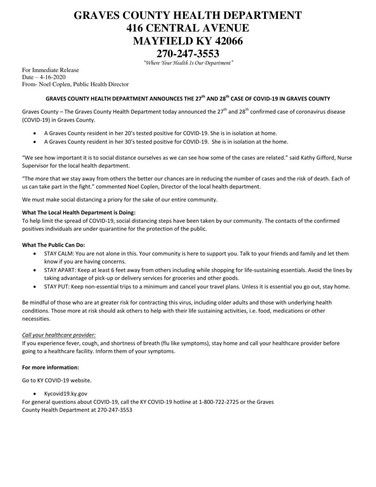 Two New Covid 19 Cases Reported In Graves County Coronavirus News Metropolisplanet Com