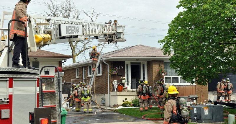 Mississauga house fire destroys garage, lands man to hospital