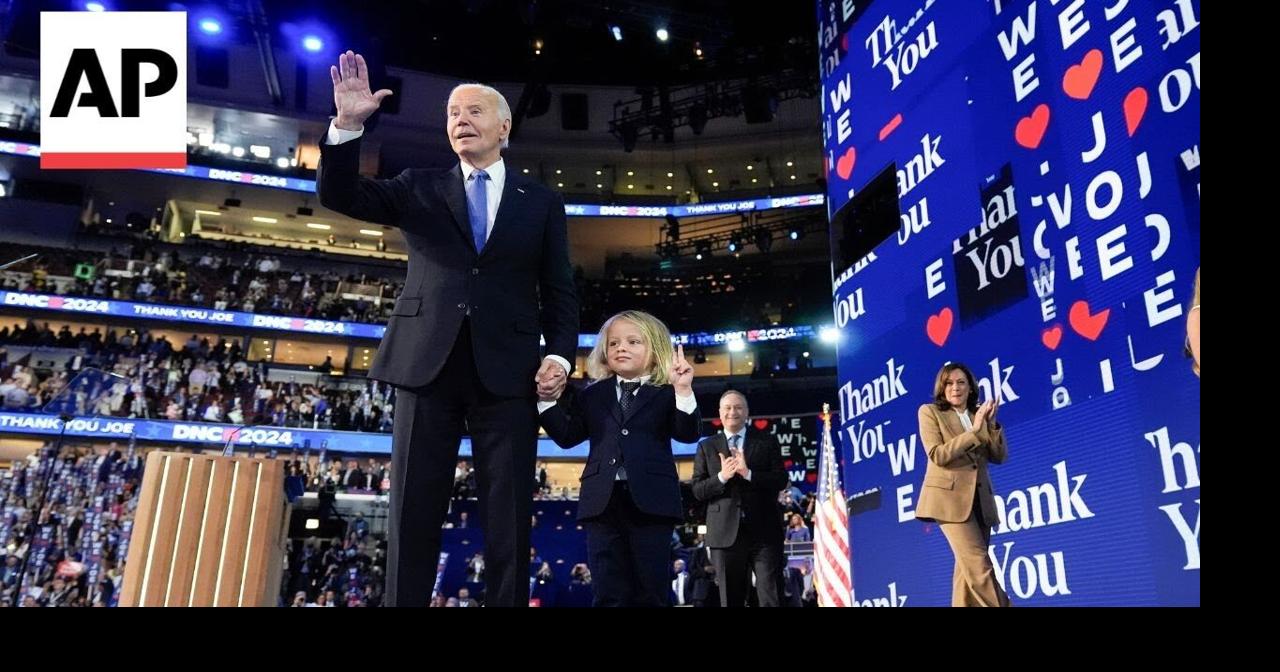 Biden gets emotional ovation at DNC, joined by family, Harris and ...