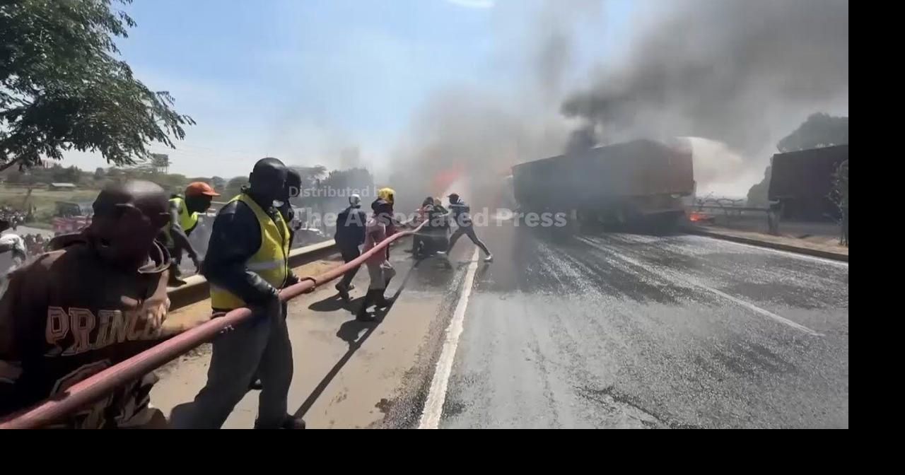 Road collision involving fuel tanker causes huge fire in Kenyan capital, killing at least one