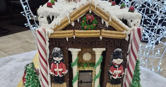 Award winning gingerbread entry on display at bank