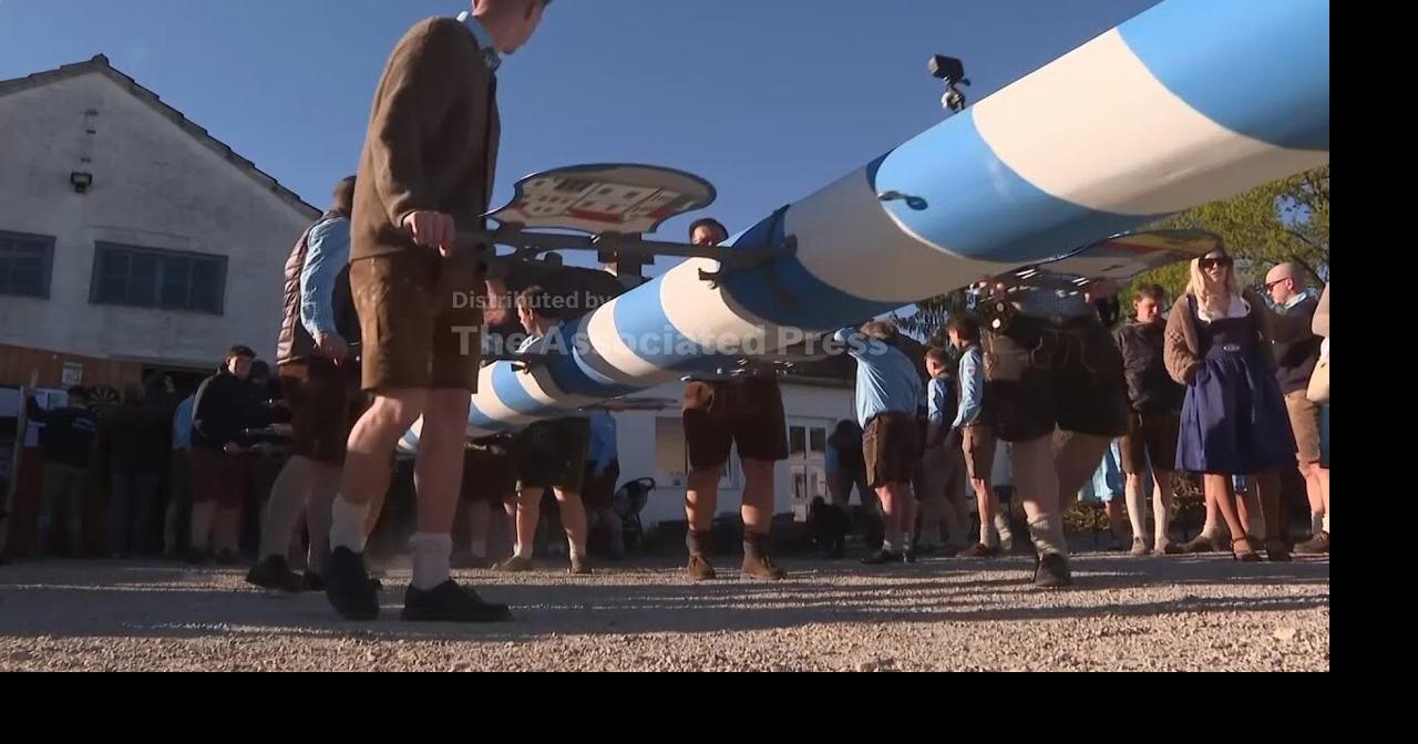 Beer, brass and 'Hau-Ruck' shouts as a Bavarian village raises its new maypole