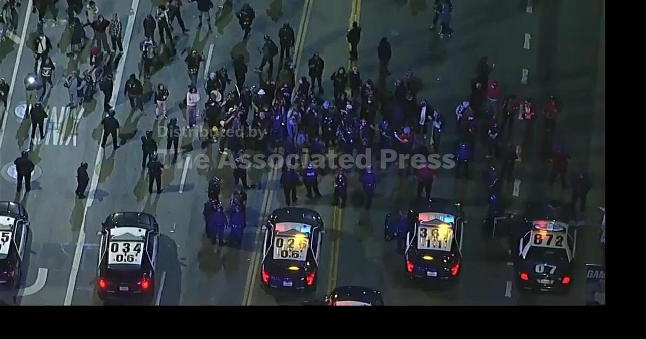 Aerial video shows protesters in Los Angeles for anti-ICE demonstration