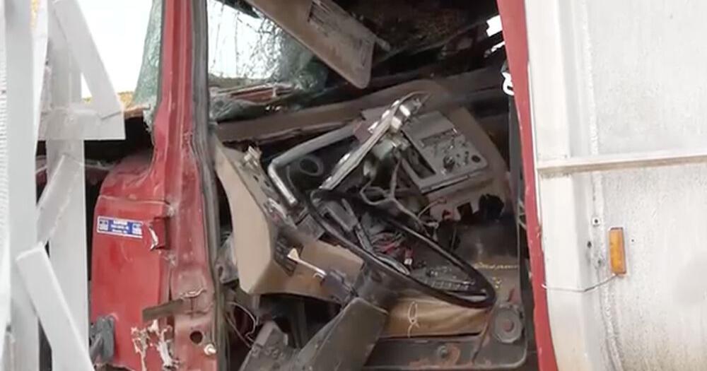 Grain truck accident sends driver to hospital