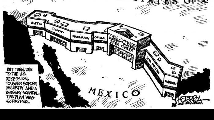 Cartoon Wal Mart May Be More Effective Border Between Us Mexico