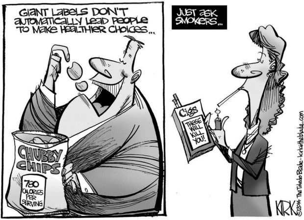 CARTOON Giant labels haven't stopped anyone from eating