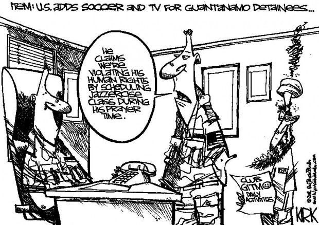 cartoon gitmo detainees can play soccer watch tv and complain