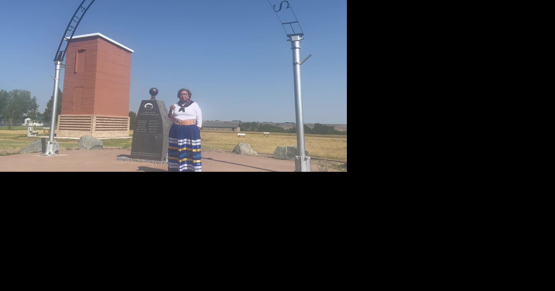 State Sen. Susan Webber addresses a crowd in Fort Shaw, MT.