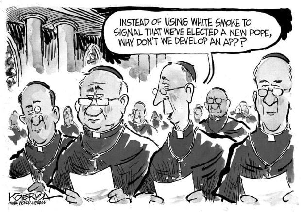 Cartoon: Instead Of Smoke, Vatican Could Use App To Signal New Pope's 