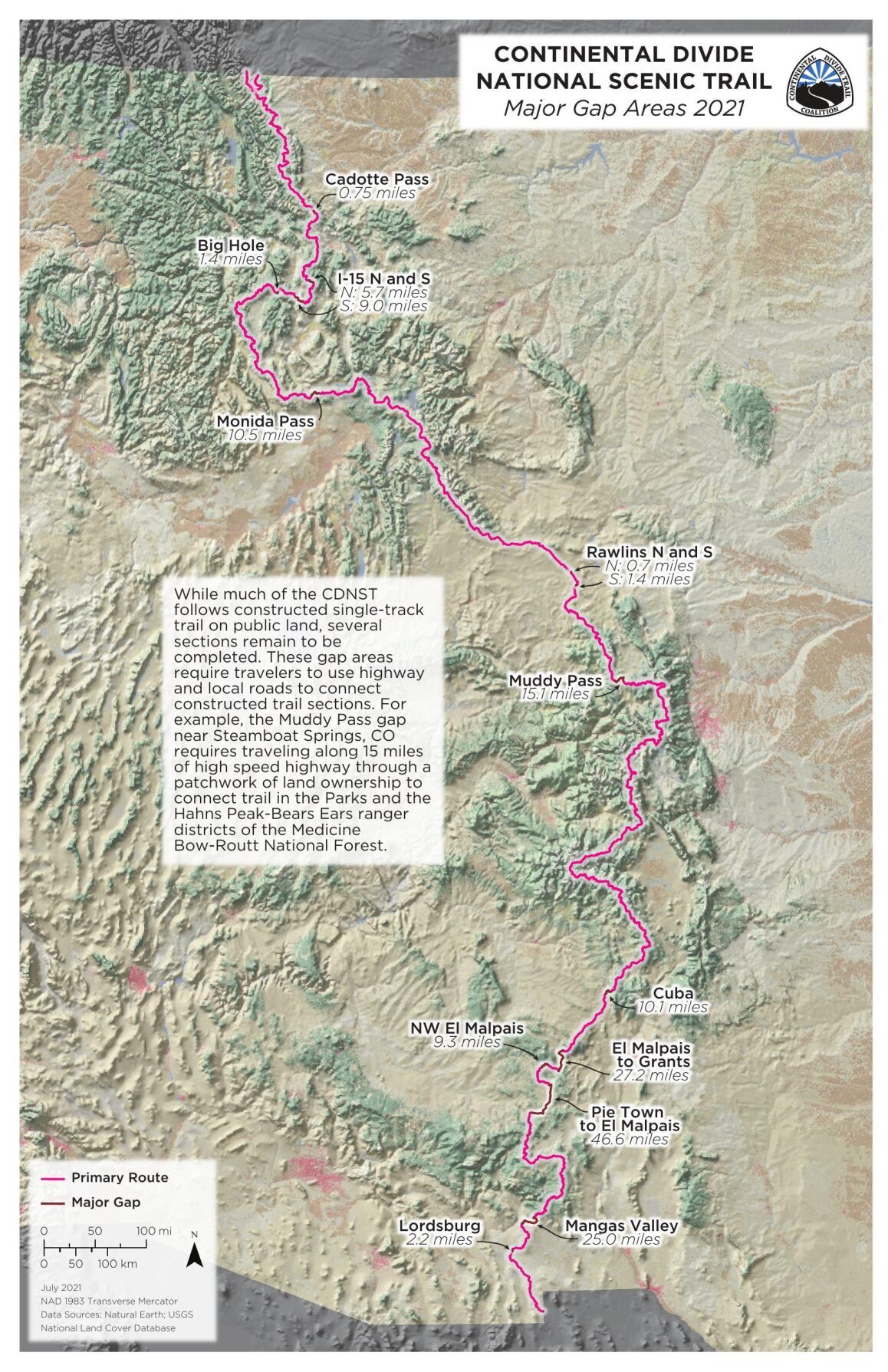 Map: Gaps in the Continental Divide Trail