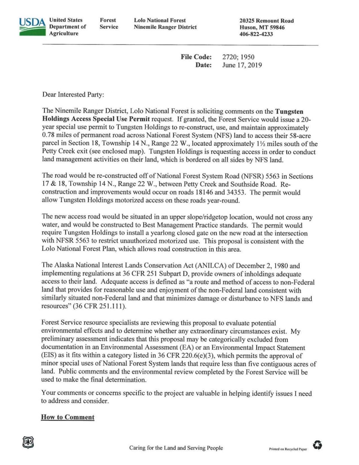 Road request through public land concerns county