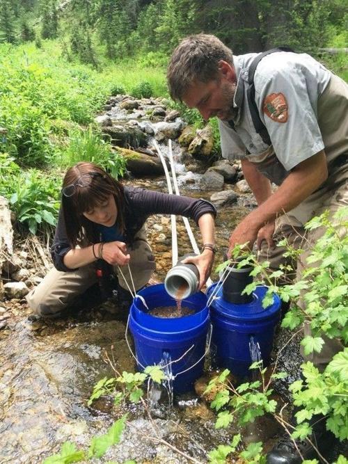 National Park Service biologist Jeff Arnold and Student Conservation Association intern Emily Mathieson