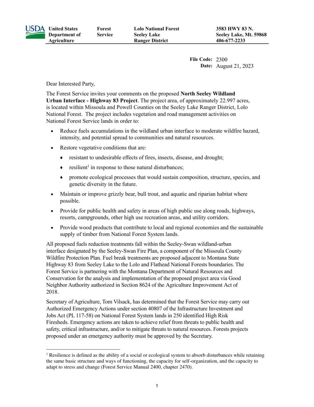 forest service cover letter