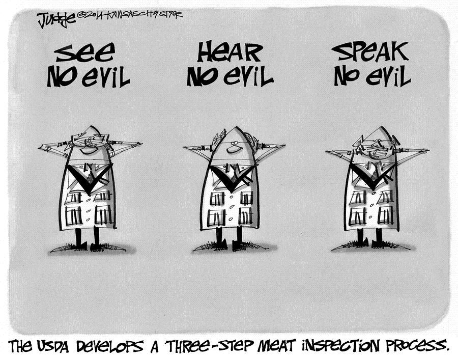 CARTOON New USDA meatinspection process hear, see, speak no evil