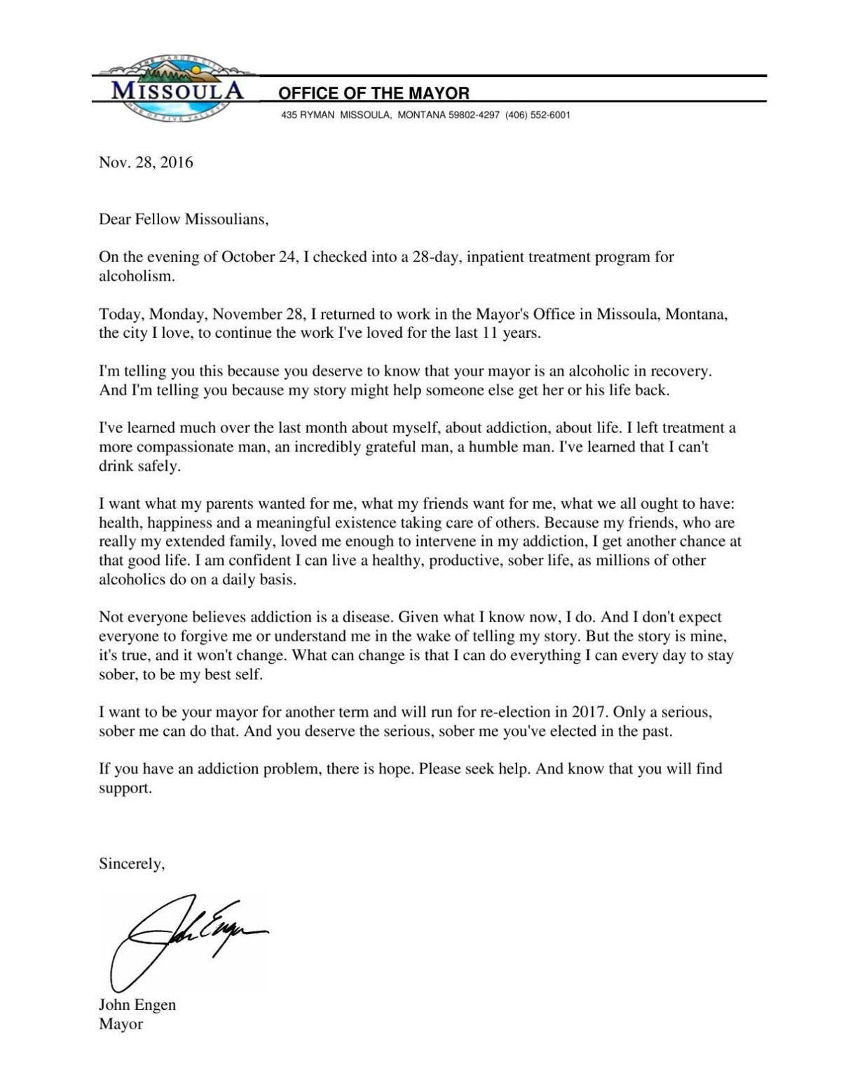 Mayor John Engen s open letter Mayor John Engen s open letter