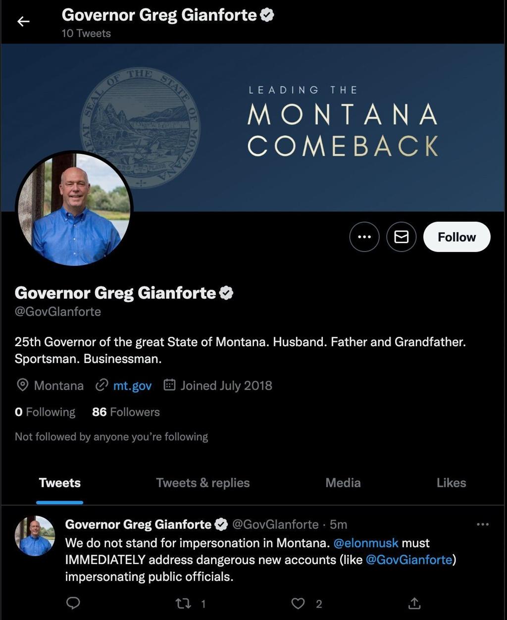 Musk's Twitter verifies fake Gianforte account