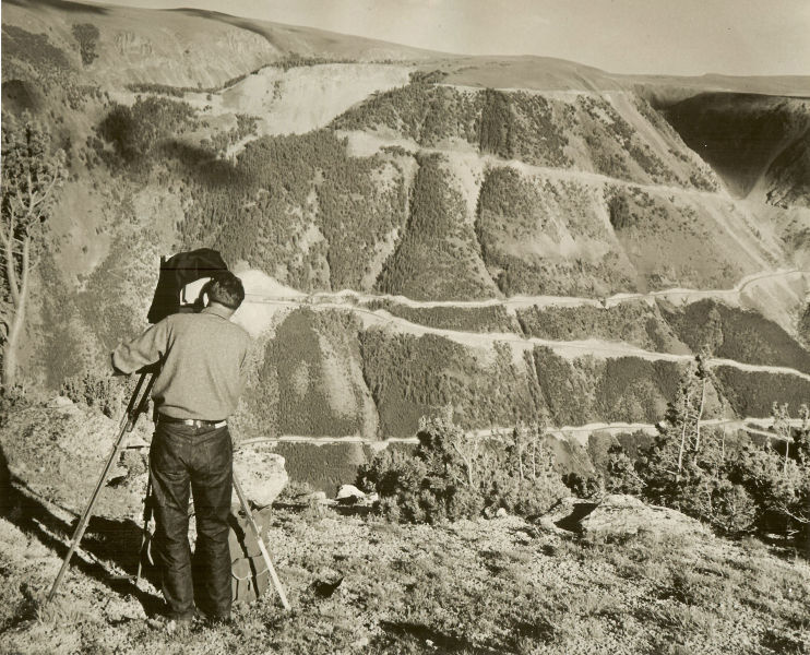 Photographer photographing Beartooth Highway construction