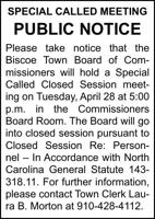 Town of Biscoe - SPECIAL CALLED MEETING