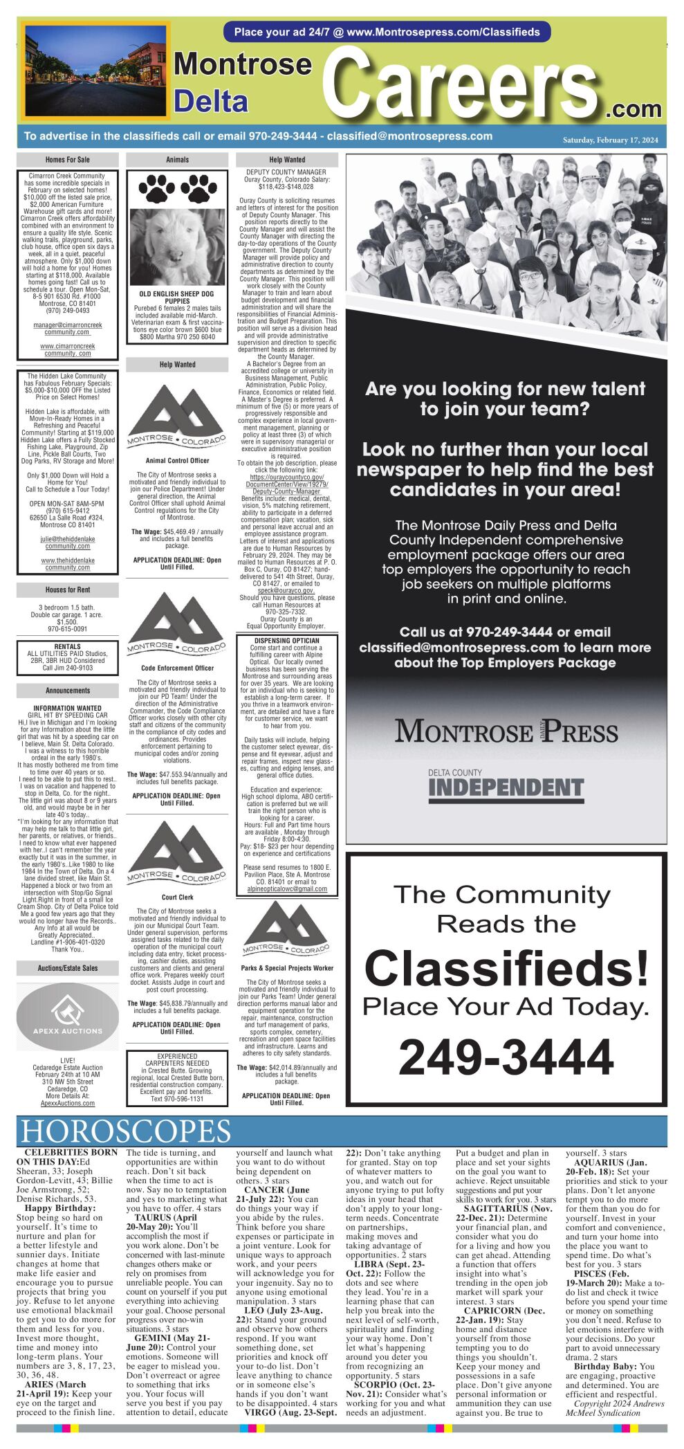 Classifieds Montrose Daily Press Ads