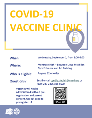 Vaccine clinic planned for September 1, 2021 at MHS