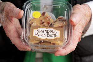 Dick Mueller makes fresh brittle weekly to sell at the Montrose Farmers Market