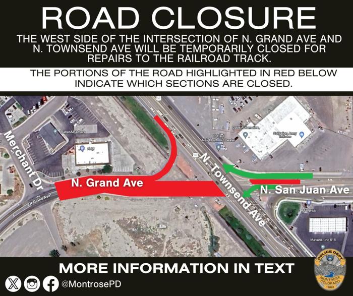 Grand Avenue closed at North Townsend for railroad repairs