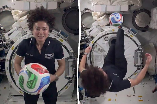 Astronaut does bicycle kick in space during soccer science lesson ...