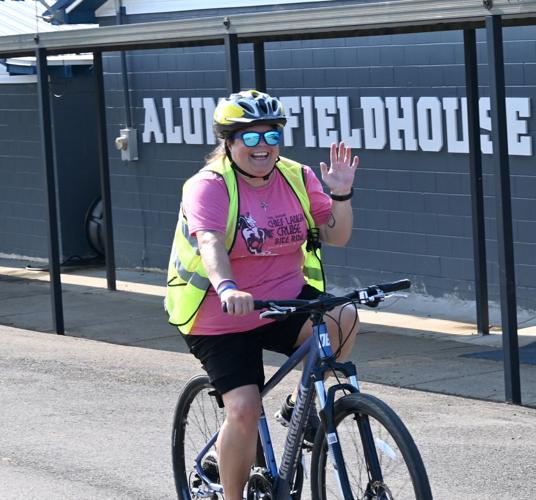 Students riding bicycles in physical education classes at Oakman High