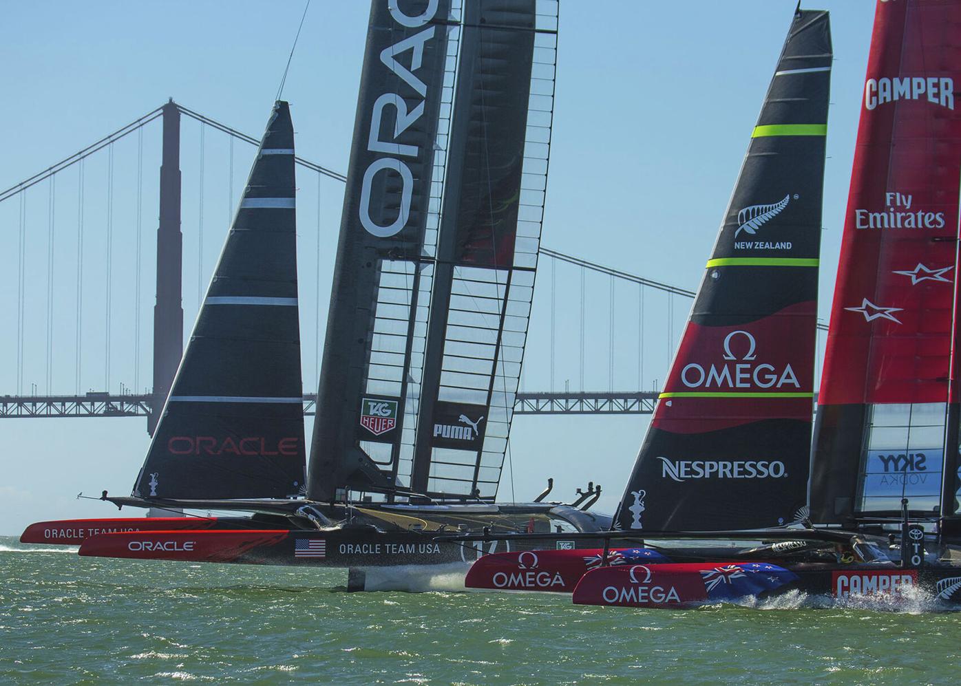Team Emirates in Action on AC 72 Sailboat, Louis Vuitton Cup Race