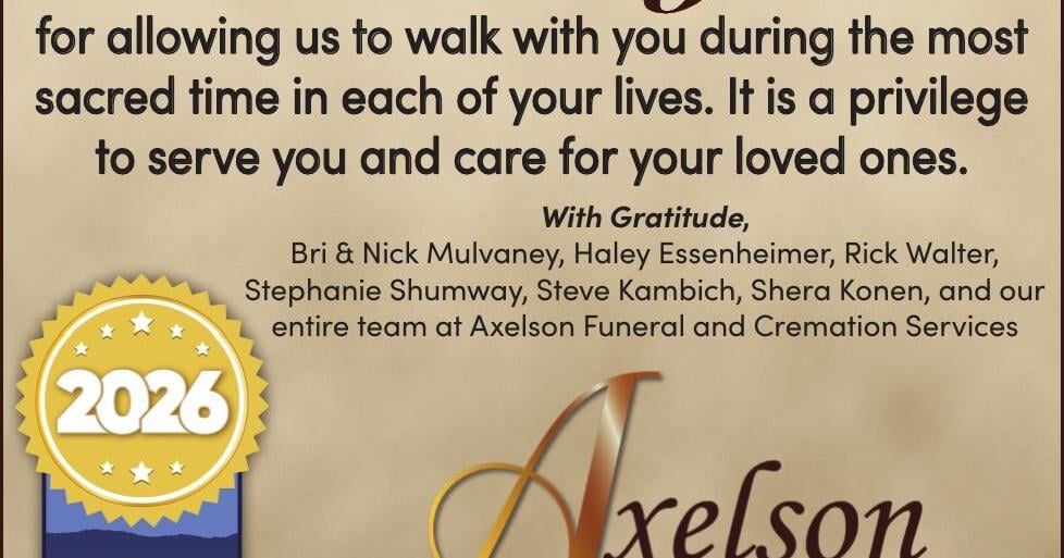 AXELSON FUNERAL AND CREMATION ADVERTISING ONLY - Ad from 2026-05-02