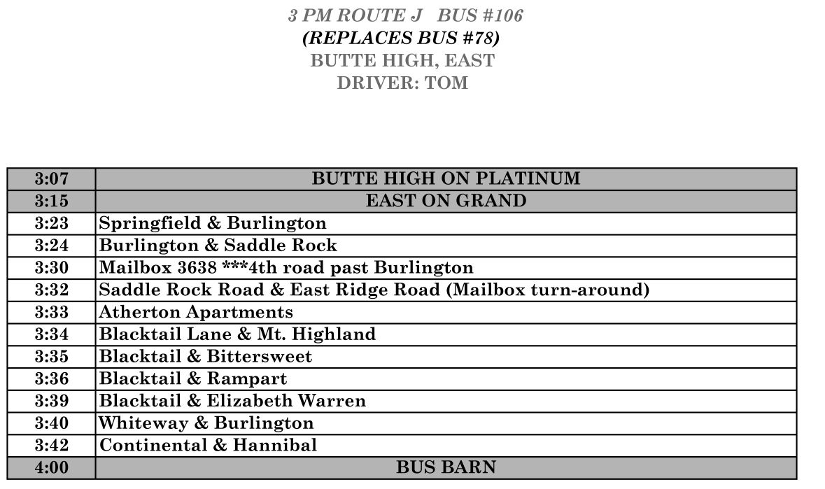 Butte School District 1 2014 14 Bus Routes Mtstandard Com