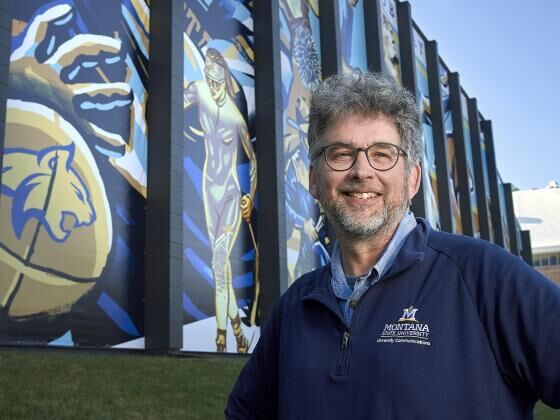 Montana State’s Robert Rath designs large-scale mural outside Shroyer Gym to celebrate athletic success