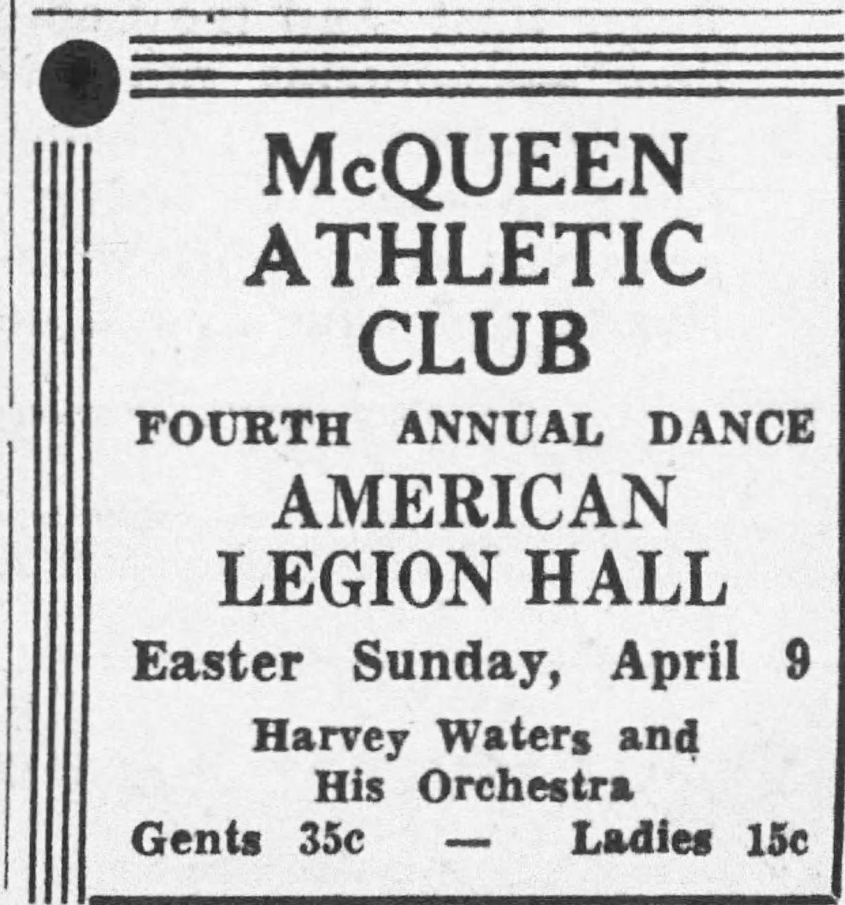 McQueen Athletic Club's annual dance 1939