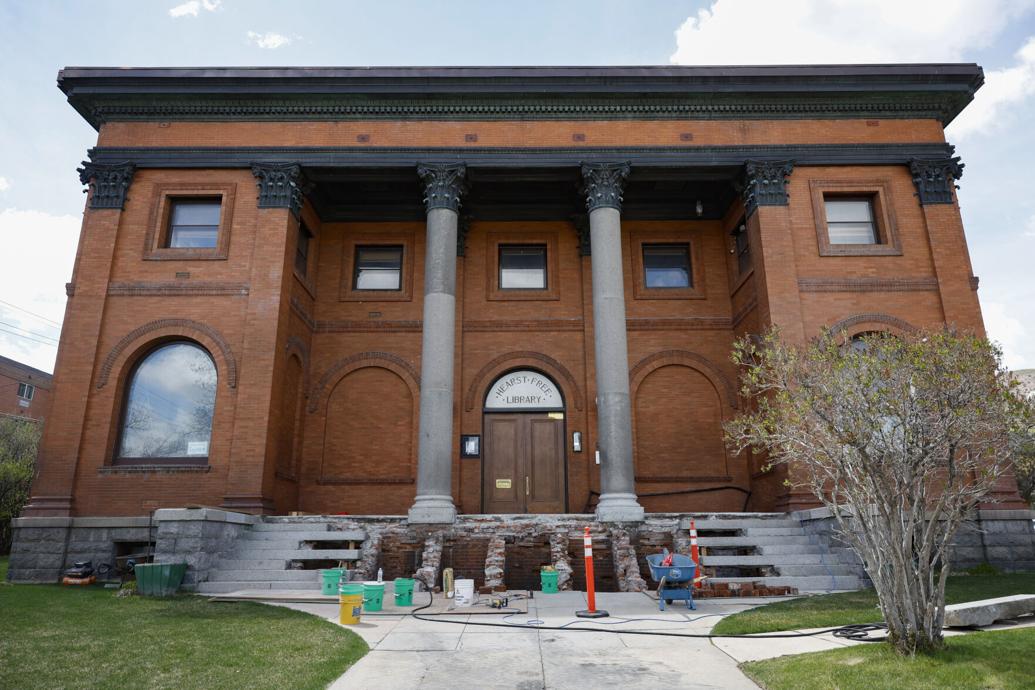 Slab steps gaining stability at Hearst Free Library