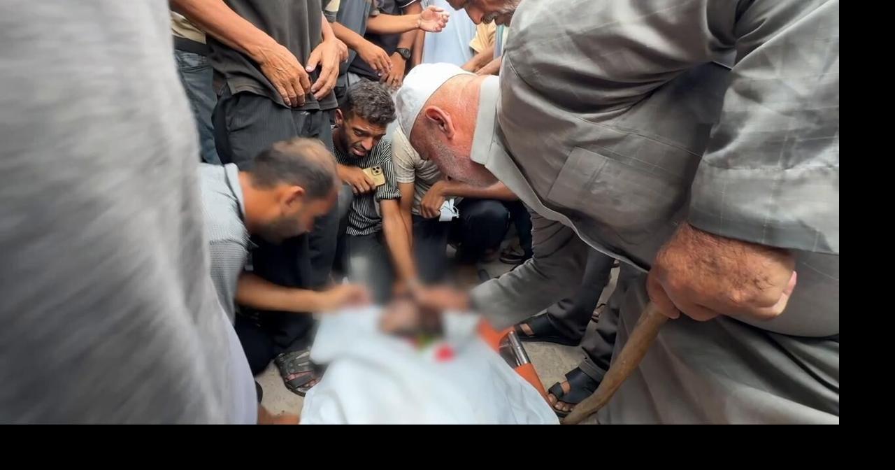Funeral prayers in Khan Younis Gaza after deadly Israeli strike