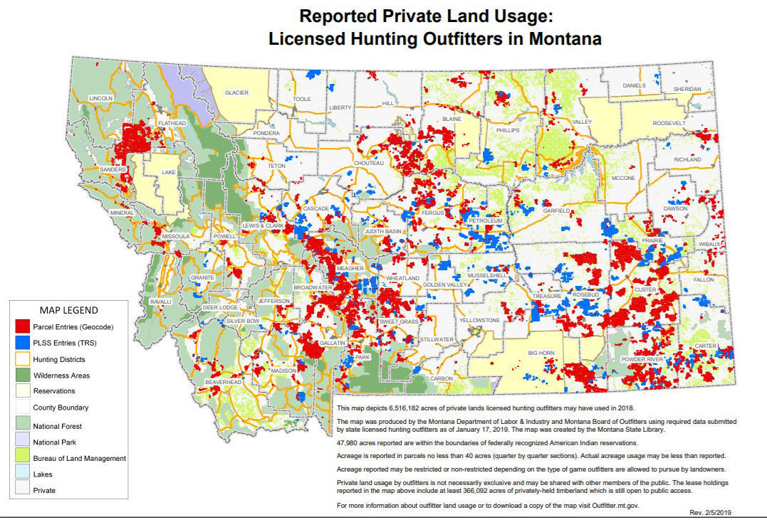 Montana Private Land Maps Map shows 6.5M private acres leased by hunting outfitters 