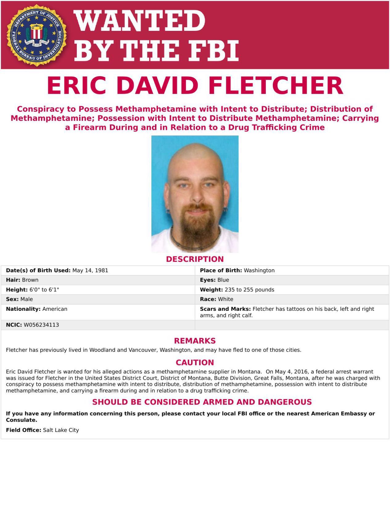  FBI wanted poster on Eric David Fletcher mtstandard com