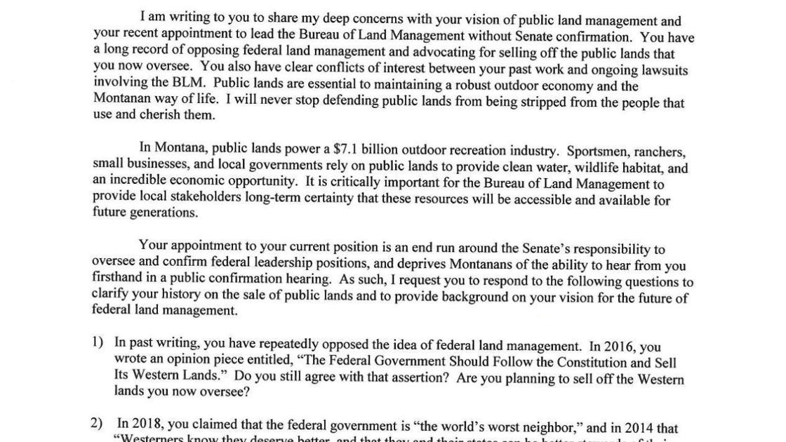 Sen Tester S Letter To William Pendley Mtstandard Com