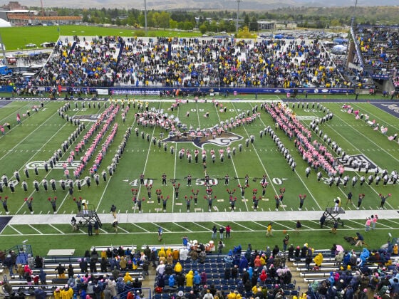 Small towns, big sound: Hundreds of Montana high schoolers join Montana State marching band for Band Day