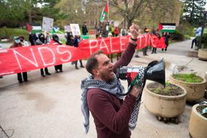 Pro-Palestine protest forceful but peaceful as Trump, Jr., speaks at UM
