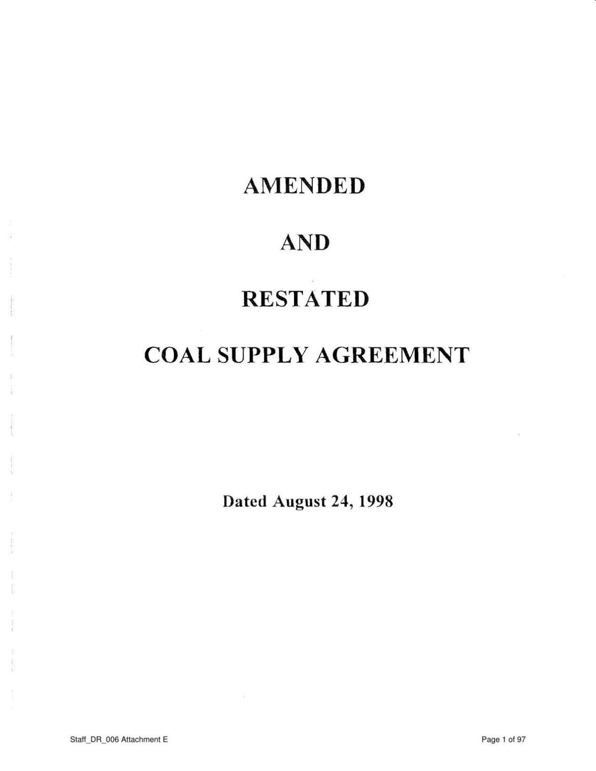 1998 coal contract for Colstrip Power Plant