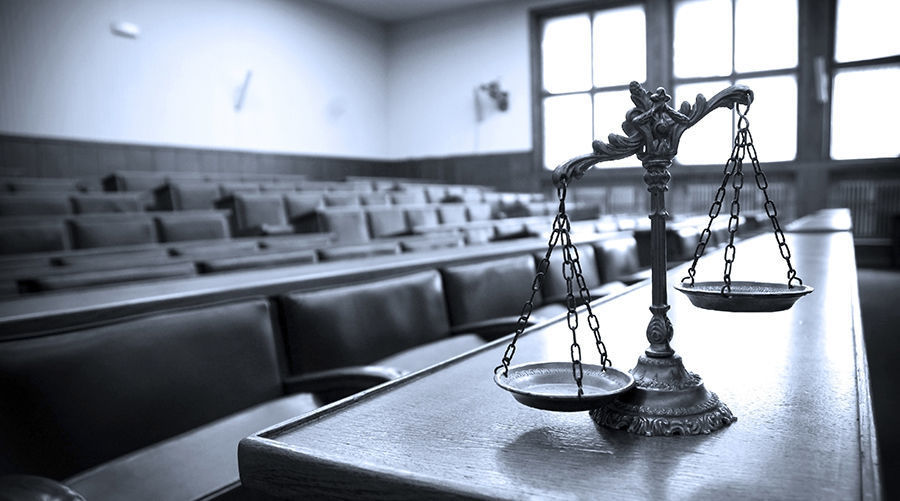Decorative Scales of Justice in the Courtroom